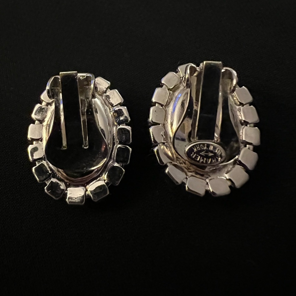 Vintage Signed Kramer Ruby & White Rhinestone Clip On Earrings - Picture 2 of 3